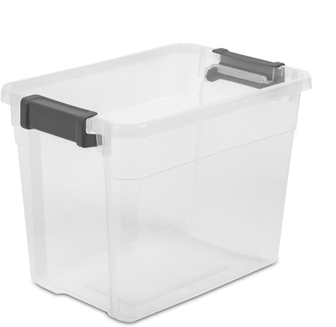 Sterilite Modular Stacker Box with Latching Lid, 30 Quart, 12-Pack | Clear Plastic Storage Bins - Stackable Organizing Container Boxes for Closet, Bathroom, and Office