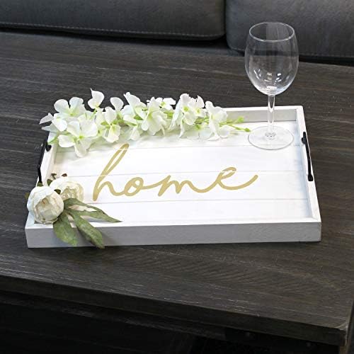 Elegant Designs HG2000-WHG Gold Coffee Table Decorative Wood Serving Tray w/Handles, 15.50" x 12", White Wash Home - Image 6