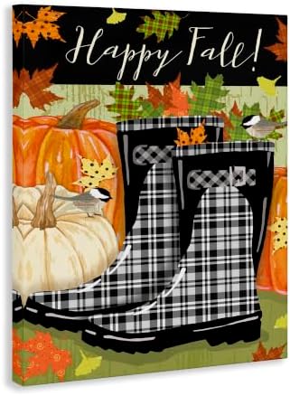 Happy Fall Phrase Black Rainboots, 36 x 48 Inch Canvas Wall Art - Image 2