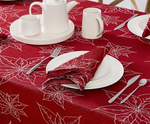 Laura Ashley Raised Embroidered Tablecloth, 60" x 144", Poinsettia Red - Image 6