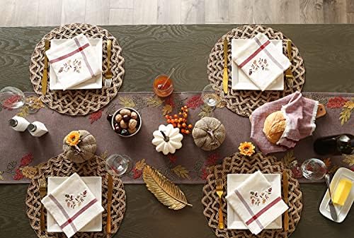 DII Fall Table Décor Embroidered Tabletop for Thanksgiving Dining, Table Runner, 14x108, Shimmering Leaves - Image 6