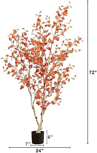 Nearly Natural 6ft Autumn Birch Artificial Fall Tree in Black Nursery Pot - Image 3