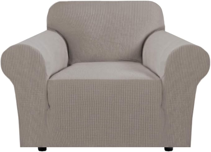 H.VERSAILTEX High Stretch Chair Cover 1-Piece Rich Jacquard Armchair Covers for Living Room Kids Spandex Fabric Sofa Cover for Dogs Stay in Place Machine Washable (Armchair 31"-40" Taupe)