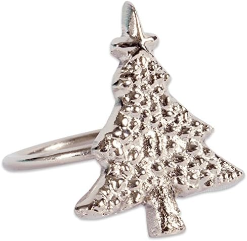 DII Christmas Thanksgiving Holiday Tabletop Décor Collection Decorative Napkin Ring Holder Set, 2" Diameter, Silver Christmas Tree, 6 Piece - Image 2