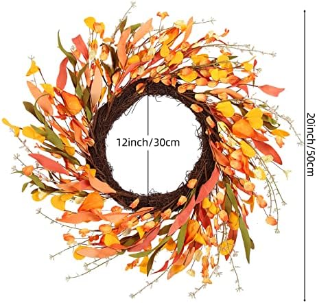20" Artificial Fall Wreath for Front Door Orange Fall Leave Wreath Autumn Wreath with Colorful Autumn Foliage and Grain Farmhouse Fall Door Wreath for Harvest Thanksgiving Fall Decorations - Image 6