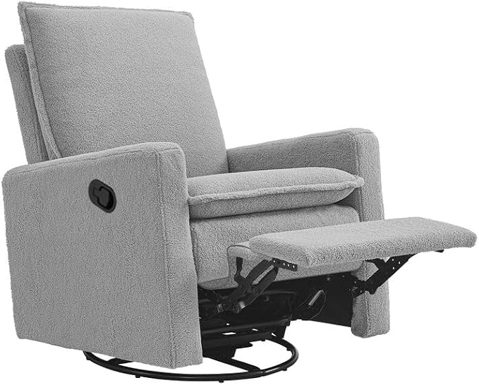 Oxford Baby Uptown Upholstered Glider Recliner Rocking Chair 360° Swivel for Nursery and Living Room - Boucle Koala Gray, Green Guard Gold Certified