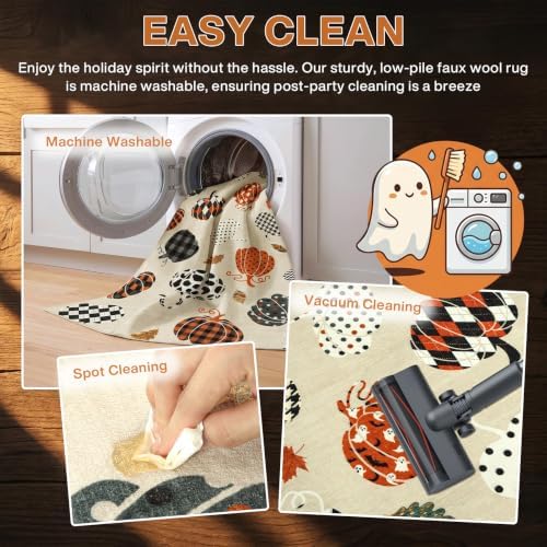 2x6 Beige Halloween Fall Pumpkin Print Hallway Runner Rug for Kitchen - Image 4
