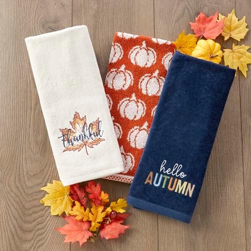 SKL Home Fall Hello Autumn Hand Towel Set-2pc, 100% Cotton, Navy - Image 6
