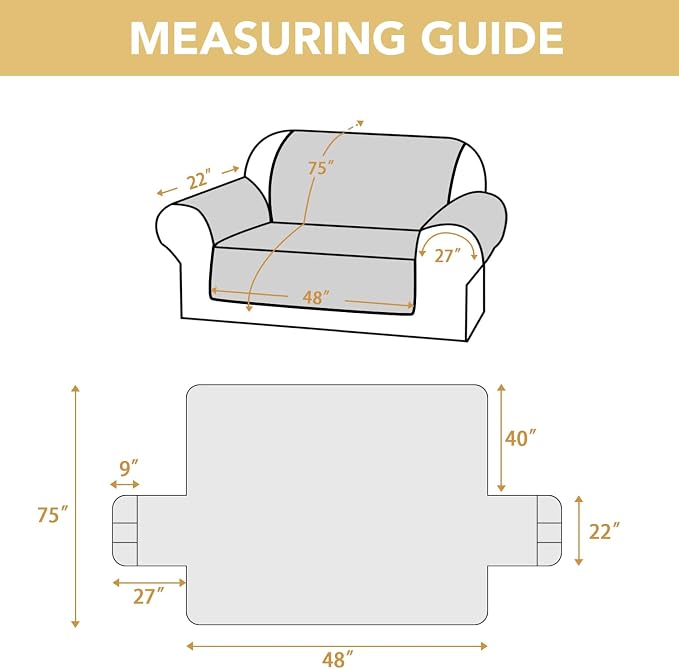 H.VERSAILTEX 100% Waterproof Couch Cover for Dogs Washable Triple Non-Slip 2 Cushion Loveseat Slipcover Thick Durable Sofa Protector with Storage Pocket (Loveseat, Taupe)