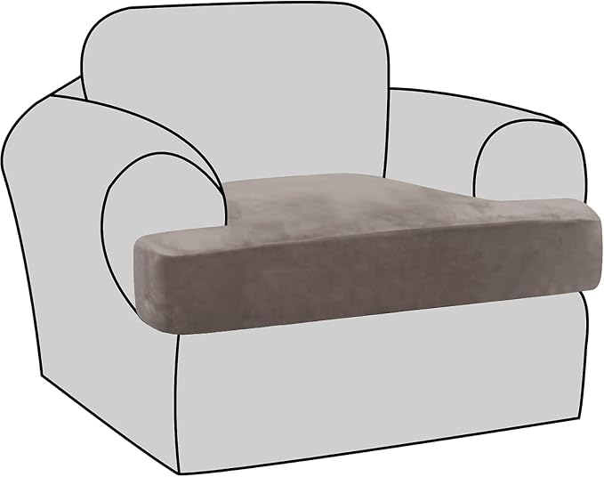 H.VERSAILTEX Stretch Velvet T Cushion Chair Covers for Living Room Armchair Sofa Cover Couch Cover Slipcover T Cushion Seat Cover Stay with Elastic Bands(Armchair, Taupe)