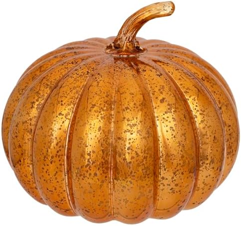 Boston International Handblown Glass Pumpkin with LED Light Thanksgiving Halloween Decorations for Home, Medium, Orange Starry by BostonInternational
