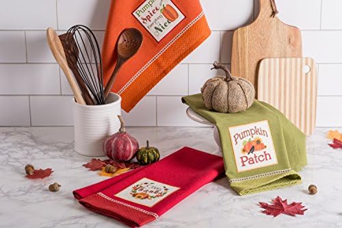 DII Thanksgiving Fall Kitchen Towels Collection Decorative Embellished Dish Towel Set, 18x28", Country Pumpkin, 3 Count - Image 6