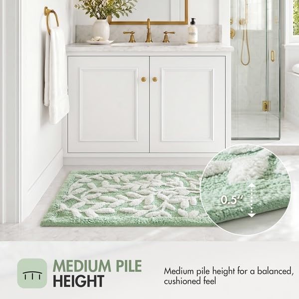 Madison Park Serene Tufted Bath Rug Cotton Absorbent, 24 x 60, Sage Green | Quick Dry, Soft Pile, Machine Washable, Floral Pattern, Plush, OEKO-TEX Certified