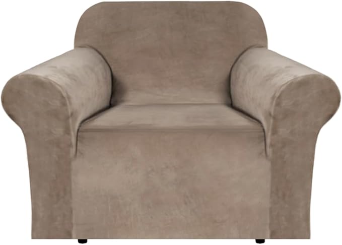 H.VERSAILTEX Stretch Velvet Armchair Cover Couch Covers 1 Cushion Chair Slipcover for Living Room Furniture Cover Crafted from Thick Comfy Rich Velour (Chair 31"-49", Camel)