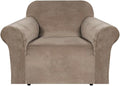 H.VERSAILTEX Stretch Velvet Armchair Cover Couch Covers 1 Cushion Chair Slipcover for Living Room Furniture Cover Crafted from Thick Comfy Rich Velour (Chair 31"-49", Camel)