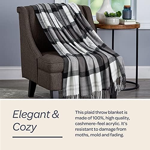 Lavish Home Oversized Throw Blanket for Couch, Gray/White Plaid, 60” x 70” - Image 3