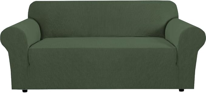 H.VERSAILTEX Stretch Cover for Couch Soft Furniture Covers Slip Covers for 3 Cushion Couch Sofa Feature Thick Checked Jacquard Fabric with Elastic Bottom, Sofa Large - Bronze Green