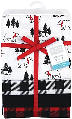 Hudson Baby Unisex Baby Cotton Flannel Receiving Blankets, Buffalo Plaid Bear, One Size - Image 2