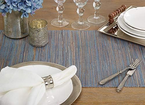 SARO LIFESTYLE Shimmering Woven Nubby Table Runner - Textured Water Hyacinth Table Runner with Sparkling Metallic Threads for Dining Tables, Everyday Entertaining and Home Décor, 16"x72", Blue-Grey - Image 4
