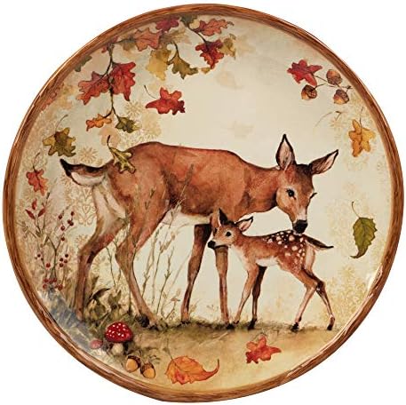 Pine Forest 10.5" Ceramic Dinner Plates, Set of 4 – Autumn Woodland Wildlife Plates with Deer, Fox, Owl & Raccoon – Great for Fall Entertaining, Thanksgiving, Rustic Table Décor - Image 3