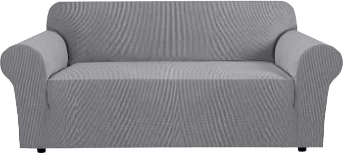 H.VERSAILTEX Stretch Slipcovers for Sofas 1 Piece Couch Cover for Dogs Washable 3 Cushion Couch Covers for Sofa Feature Thick Checked Jacquard Fabric with Elastic Bottom, Sofa Large - Dove