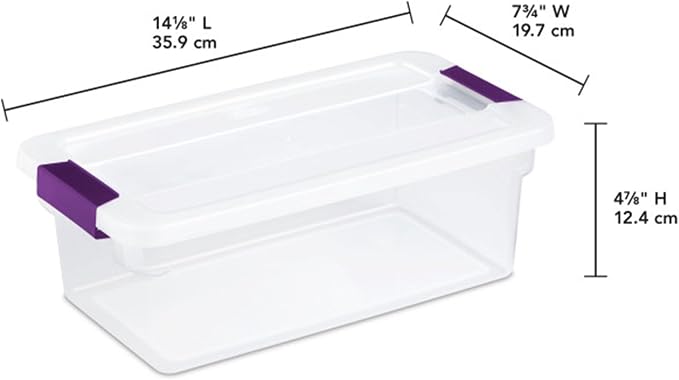 Sterilite 48-Pack ClearView Latch Box, Stackable Storage Organizer Bins for Home, 6 Quart | Clear Plastic Organizers with Color Accent Latches for Closet, Bedroom, Shelving Units, Dorm Room and Home Organization