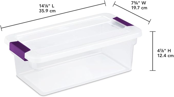 Sterilite 6 Qt ClearView Latch Storage Box Stackable Bin with Latching Lid, Plastic Container to Organize Shoes in Closet, Clear (24 Pack) | Clear Plastic Organizers with Color Accent Latches for Closet, Bedroom, Shelving Units, Dorm Room and Home Orga...