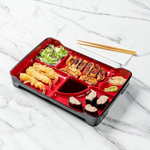 Restaurantware 5-Compartment Bento Plate, Black and Red, 14 x 9 In, 1 Ct - Image 4