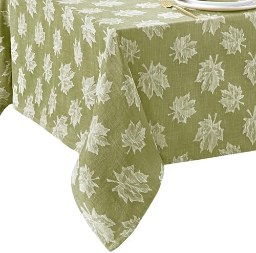 Falling Leaves Jacquard Tablecloth, Green - 60" W x 102" L by ElreneHomeFashions