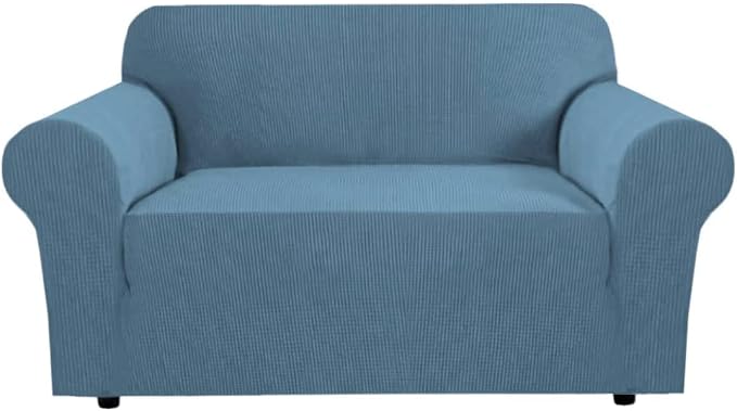 H.VERSAILTEX Stretch Sofa Covers Couch Covers for 2 Cushion Couch Sofa Pet Friendly with Elastic Bottom, Textured Checked Jacquard Fabric(Loveseat 58"-70" Wide, Dusty Blue)