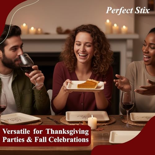 Perfect Stix Friendsgiving Plates and Napkins Set – 25 Large 10-Inch & 25 Small 7-Inch Eco-Friendly Wooden Plates with 50 Burgundy 2-Ply Dinner Napkins –Thanksgiving & Friendsgiving Gatherings - Image 6