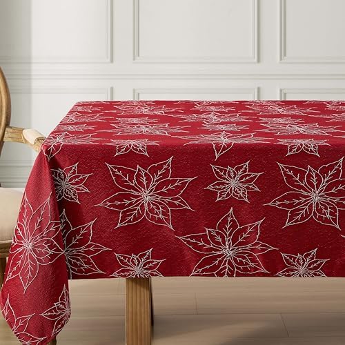 Laura Ashley Raised Embroidered Tablecloth, 60" x 102", Poinsettia Red - Image 2