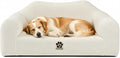 Human & Pet Shared Dog Sofa, Solid Pine Wood Frame with High Resilience Foam, Indoor Pet Furniture(Cream White)