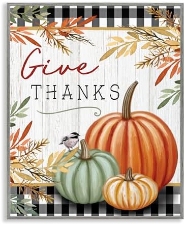 Thanksgiving Gingham Pumpkin, 16 x 20 Inch Framed Giclée Print by StupellIndustries