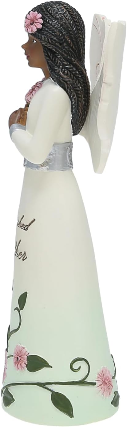 Pavilion Gift Company - Cherished Mother - 5" Ebony African American Angel Figurine Floral Spring Home Decor Mommy Mama Mom Present from Daughter Son Kids