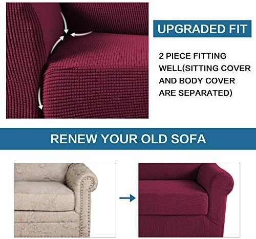 H.VERSAILTEX 2-Pieces Armchair Cover Super Rich Chair Slipcover/Furniture Cover Arm Chair Covers for Chairs, Knitted Jacquard Spandex Chair Cover Stay in Place, Skid Resistance (Chair, Burgundy)