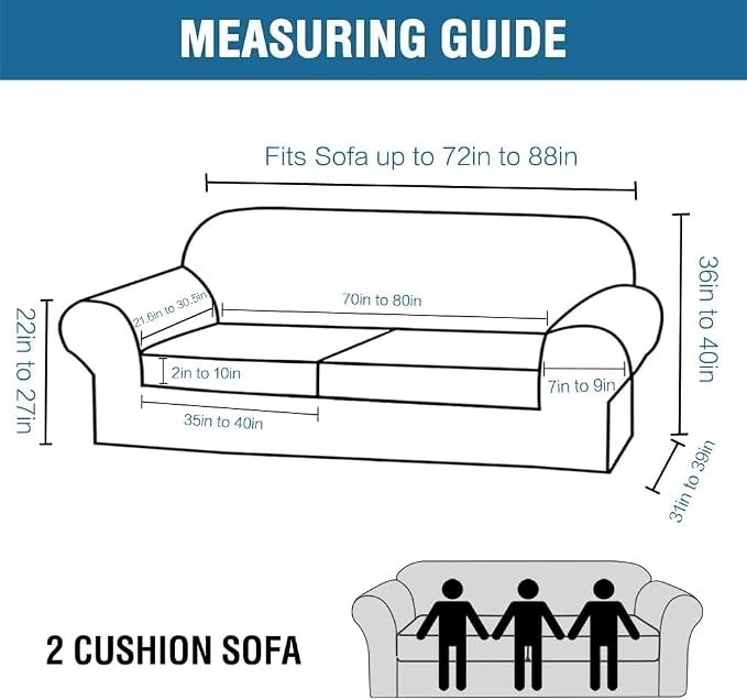 H.VERSAILTEX 3 Piece Stretch Sofa Covers for 2 Cushion Sofa Couch Covers for Living Room Sofa Slipcovers (Base Cover Plus 2 Seat Cushion Covers) Thicker Jacquard Fabric(Large Sofa, Rust)
