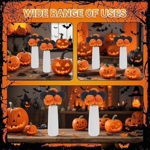Takywep 20 Pcs Faux Chrysanthemum Set, Black Orange Fall Flowers + 2 White Vases, Table Decor for Gothic Wedding, Christmas & Halloween - Image 6