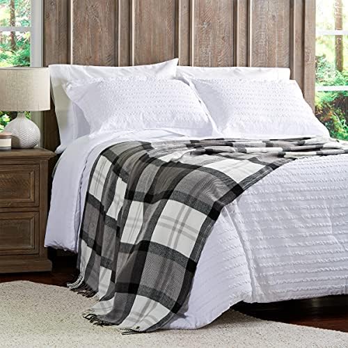 Lavish Home Oversized Throw Blanket for Couch, Gray/White Plaid, 60” x 70” - Image 4