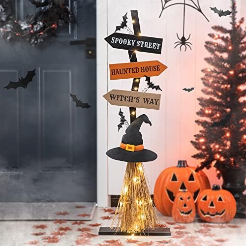 Glitzhome 42" H Wooden Witch's Broom Porch Decor, Farmhouse Halloween Yard Sign Rustic Style Directional Porch Sign for Home Halloween Party Decor by Glitzhome