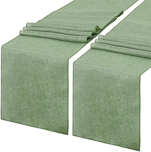 Light Green Burlap Table Runner 2 Packs Rustic Farmhouse Fabric 12x84 Inch by B-COOL