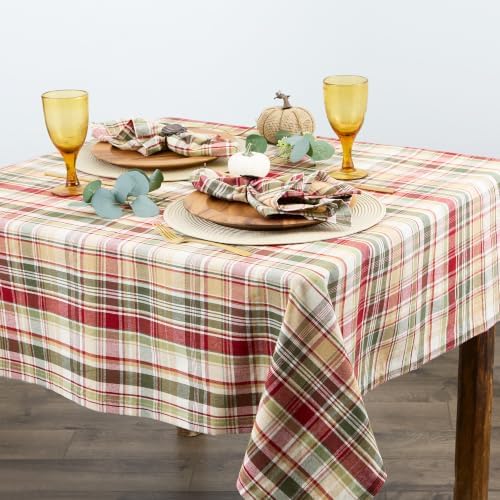 DII Give Thanks Plaid Fall Table Decor, Autumn & Thanksgiving Tabletop Linens, 52x52 Square Tablecloth - Image 4