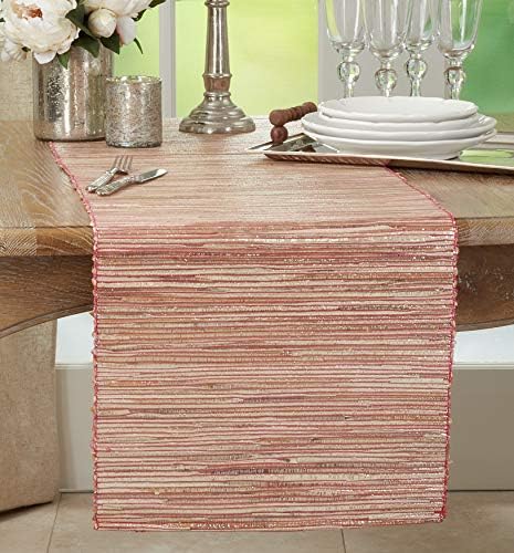 SARO LIFESTYLE Shimmering Woven Nubby Table Runner - Textured Water Hyacinth Table Runner with Sparkling Metallic Threads for Dining Tables, Everyday Entertaining and Home Décor, 14"x54", Rust - Image 4