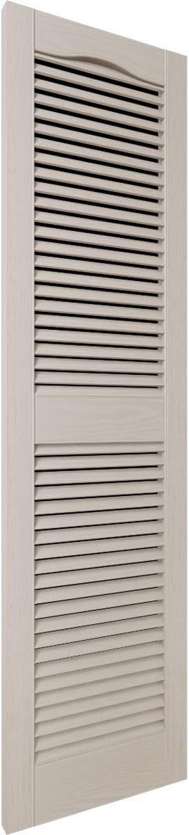 12"W x 80"H Lifetime Vinyl, Standard Cathedral Top Center Mullion, Open Louver Shutters, w/Installation Shutter-Lok's & Matching Screws (Per Pair), Clay