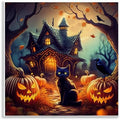 Haunted House Black Cat, 12 x 12 Inch Mounted Print on Wall Plaque