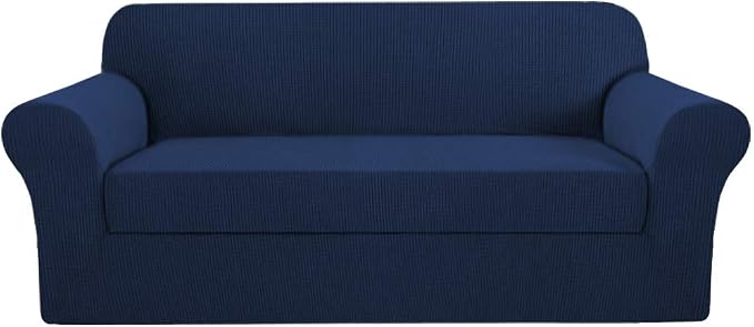 H.VERSAILTEX High Stretch Jacquard 2 Pieces Sofa Cover Couch Cover Furniture Sofa Slip Covers for Living Room, Polyester Spandex Jacquard Fabric Suit for T Cushion/Box Cushion (Sofa 72"-88", Navy)