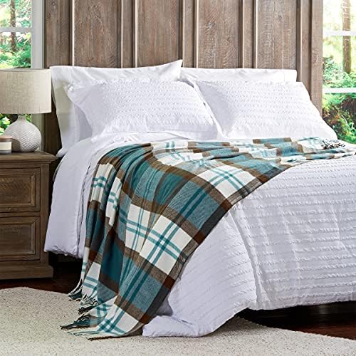 Lavish Home Soft Throw Blanket, Teal/Brown Plaid, 60” x 70” - Image 4