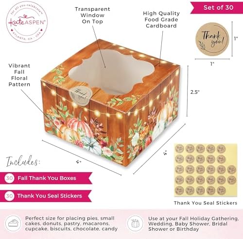 Fall Cookie Boxes with Window and Decorative Seal Sticker (Set of 30), Treat Boxes For Desserts, Party Favors For Guests - Image 5