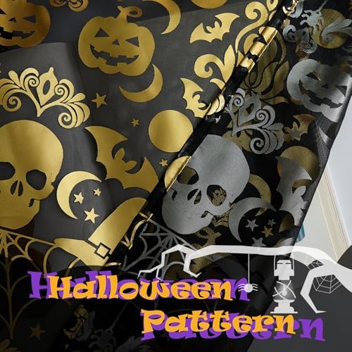 NICETOWN Halloween Curtains Decor Black Sheer Curtains 96 Inches Long for Indoor & Outdoor, 52" Wide Scary Creepy Skull Skeleton Drapres Grommet for Halloween Party, Living Room, Kitchen, 2 Panels
