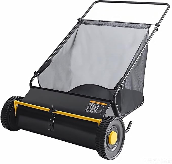 26-Inch Push Lawn Sweeper with 4-Brush System, Heavy-Duty Steel Frame, Height-Adjustable Leaf & Grass Collector, 7 Cu.ft. Mesh Bag, Ideal for Leaves, Grass, Yard & Garden Cleanup